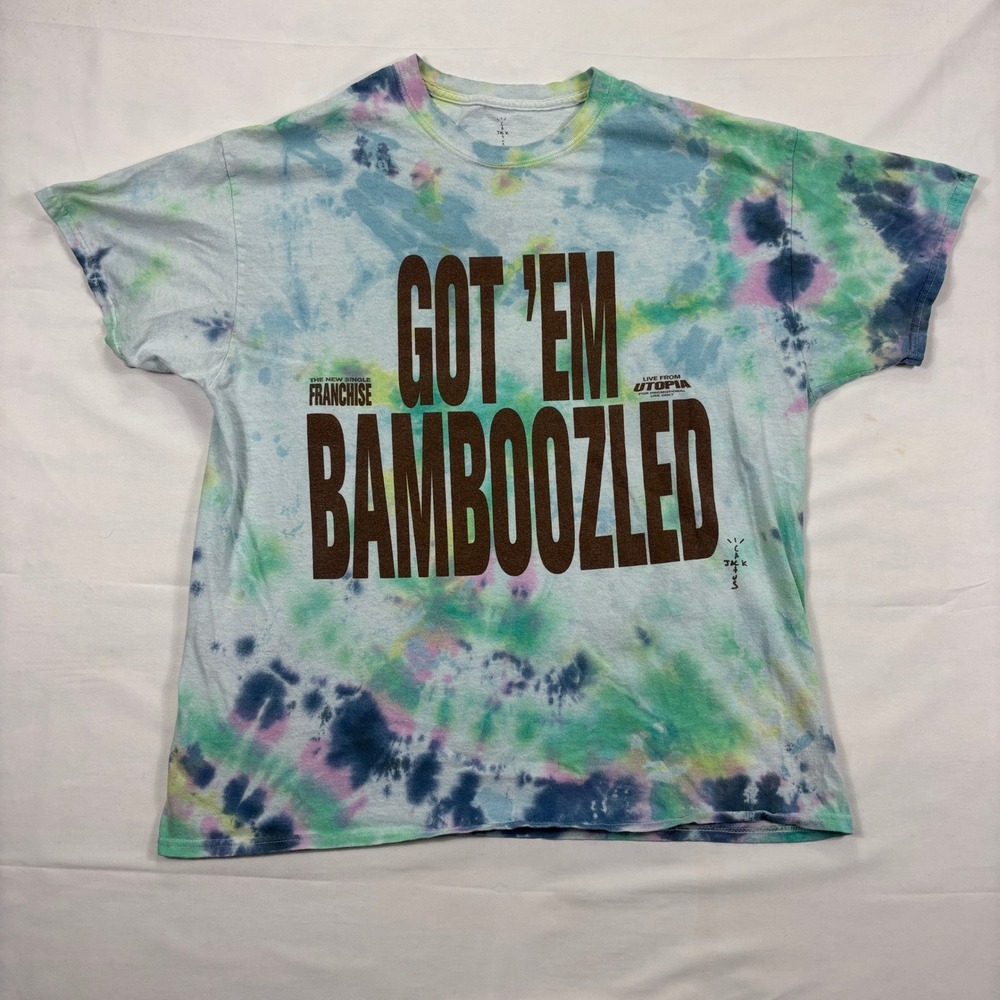 Travis Scott Cactus Jack Got Em Bamboozled Franchise Tie Dye Shirt OS Blue Green
